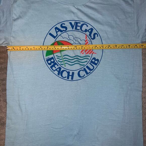 Las Vegas Beach Club baby blue single stitch vintage T shirt. size XL. - Picture 7 of 8